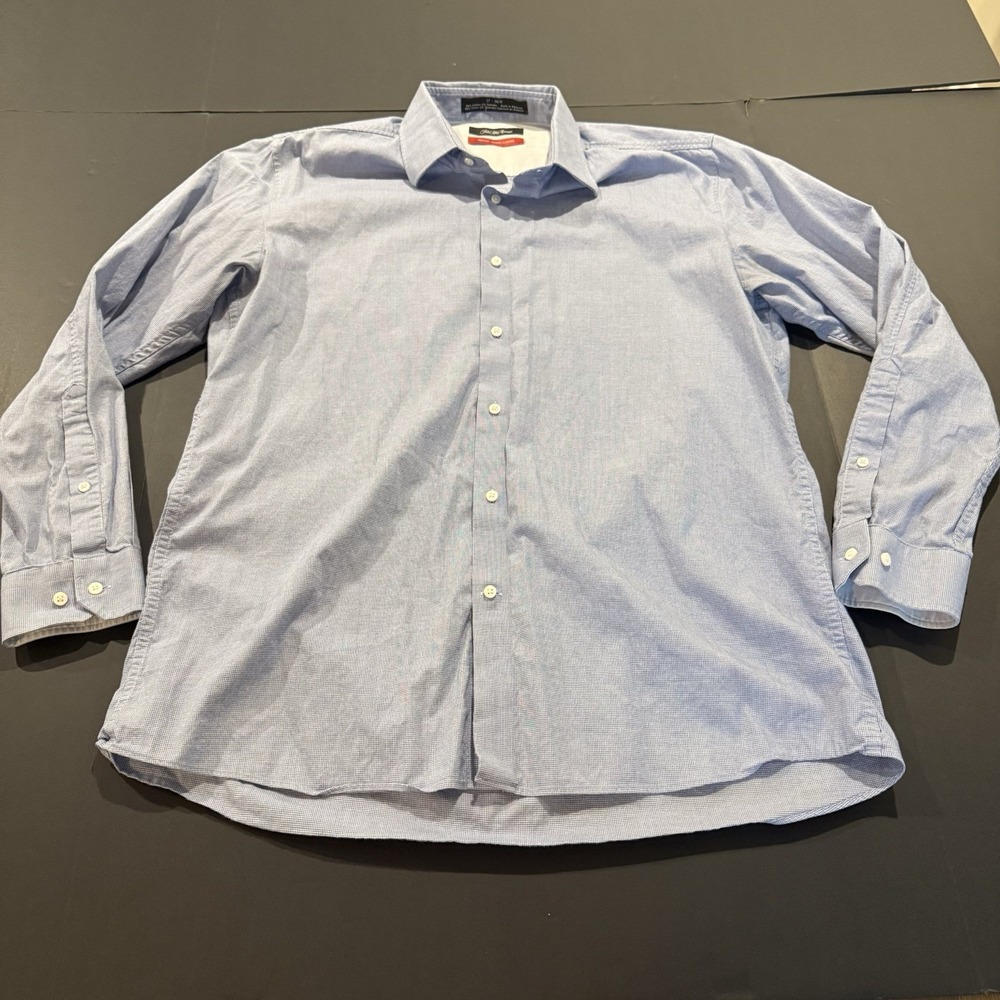 Saks Fifth Avenue Mens Button Up Long Sleeved Blue Dress Shirt Size 17 34/35